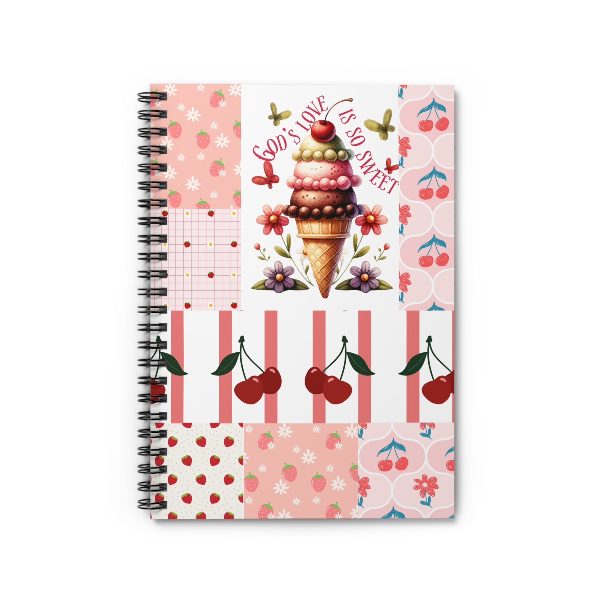 "God's Love Is So Sweet" Ice Cream & Berry Spiral Notebook – Ruled Lined