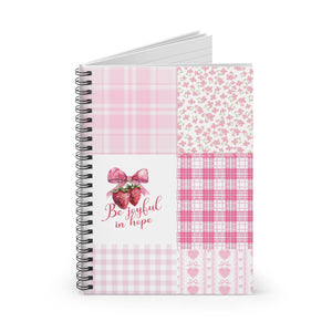 "Be Joyful in Hope" Strawberry & Pink Plaid Spiral Notebook – Ruled Lined
