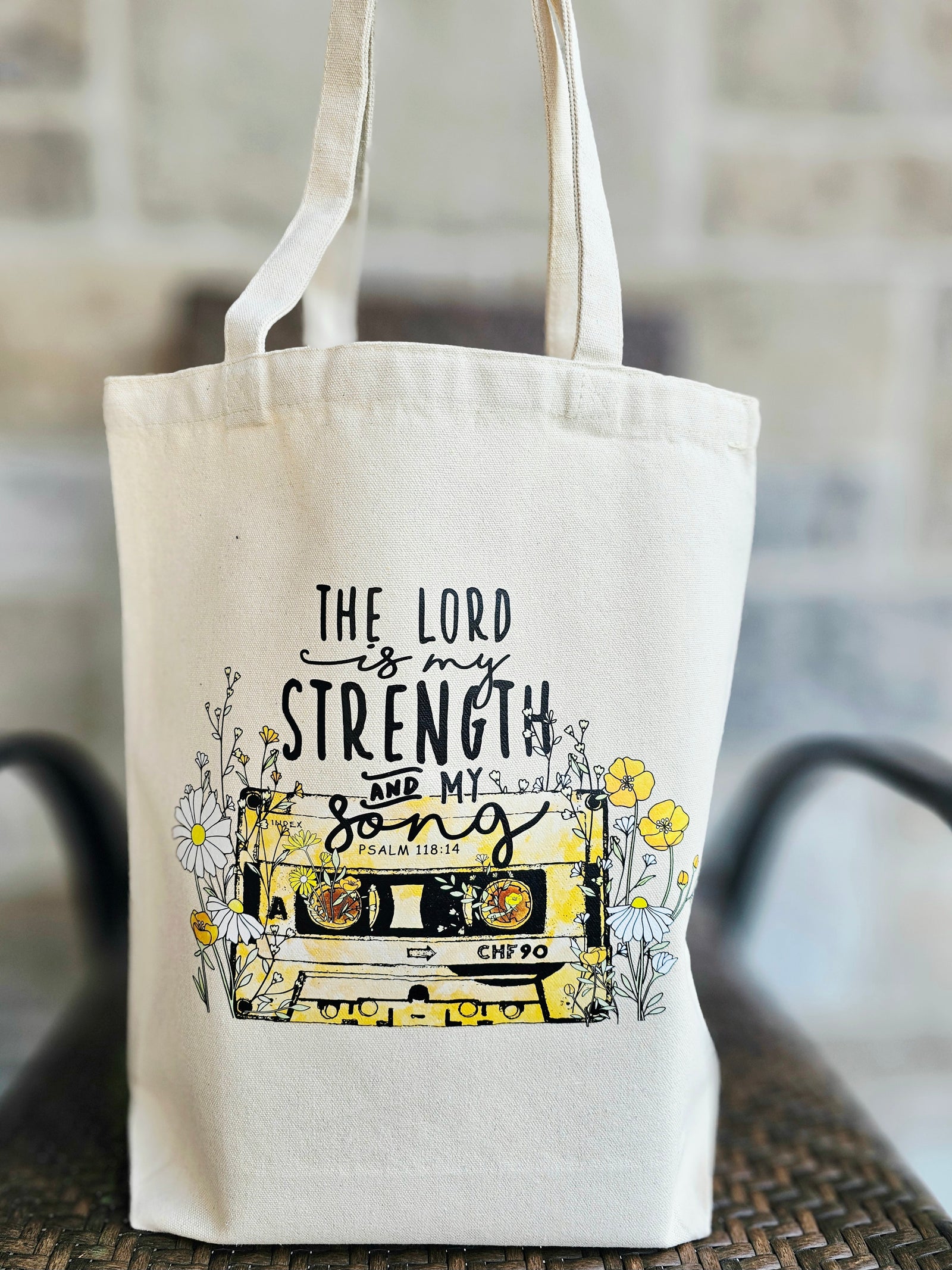 The Lord is my Strength and my Song Tote in Beige
