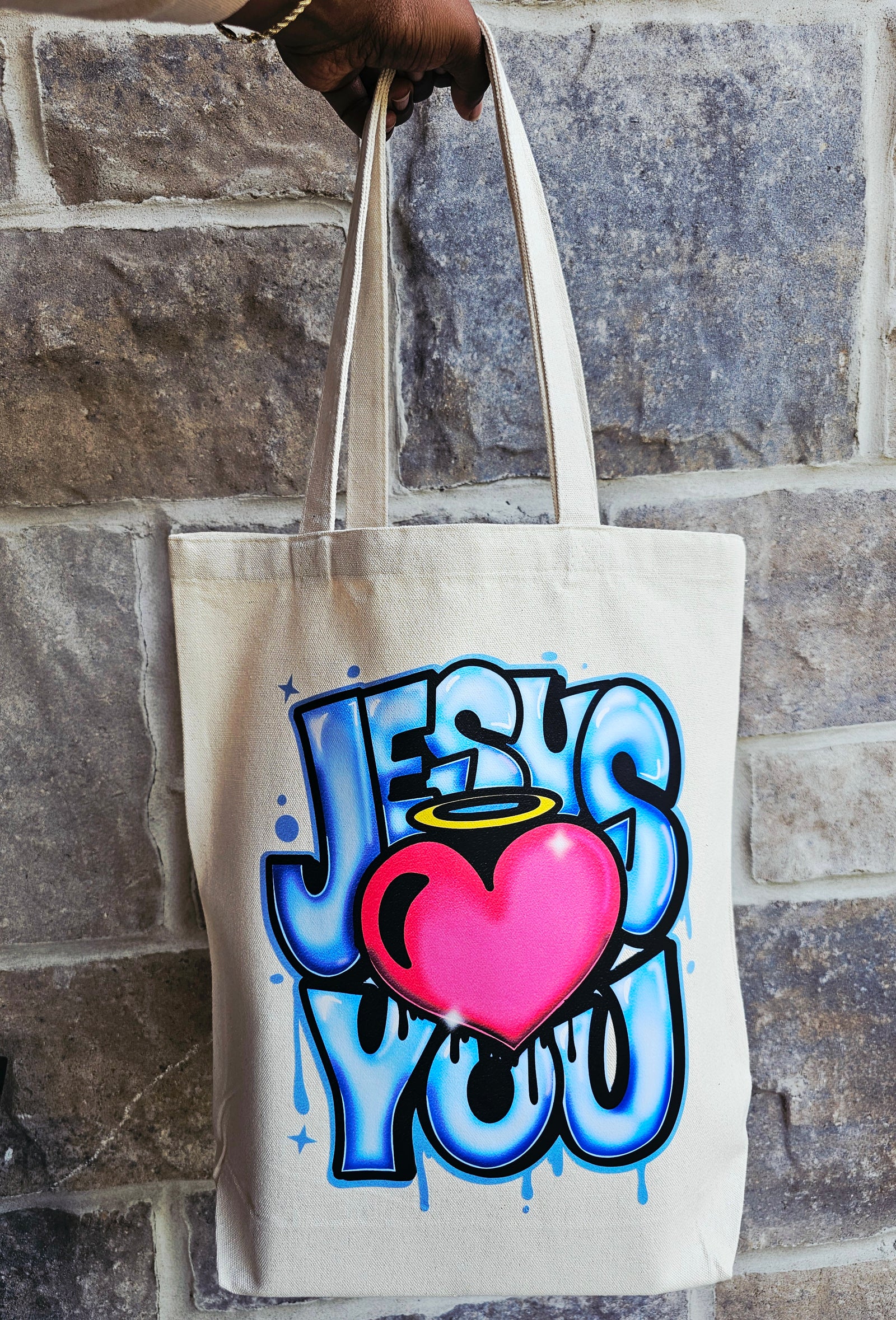 Jesus Loves You Tote in Beige