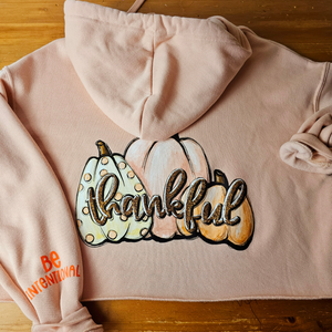 Be intentional & Thankful - Crop hoodie in Salmon