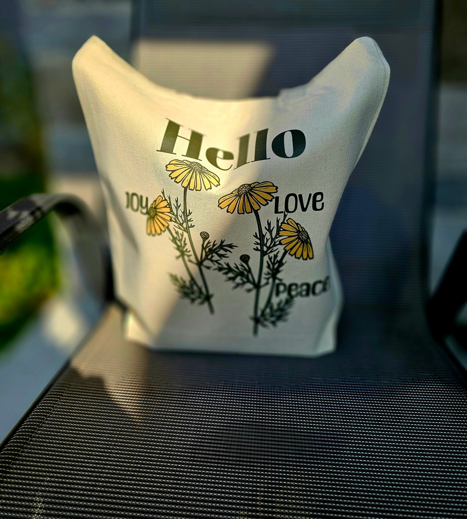 Hello Joy, Peace, Love Tote in Beige