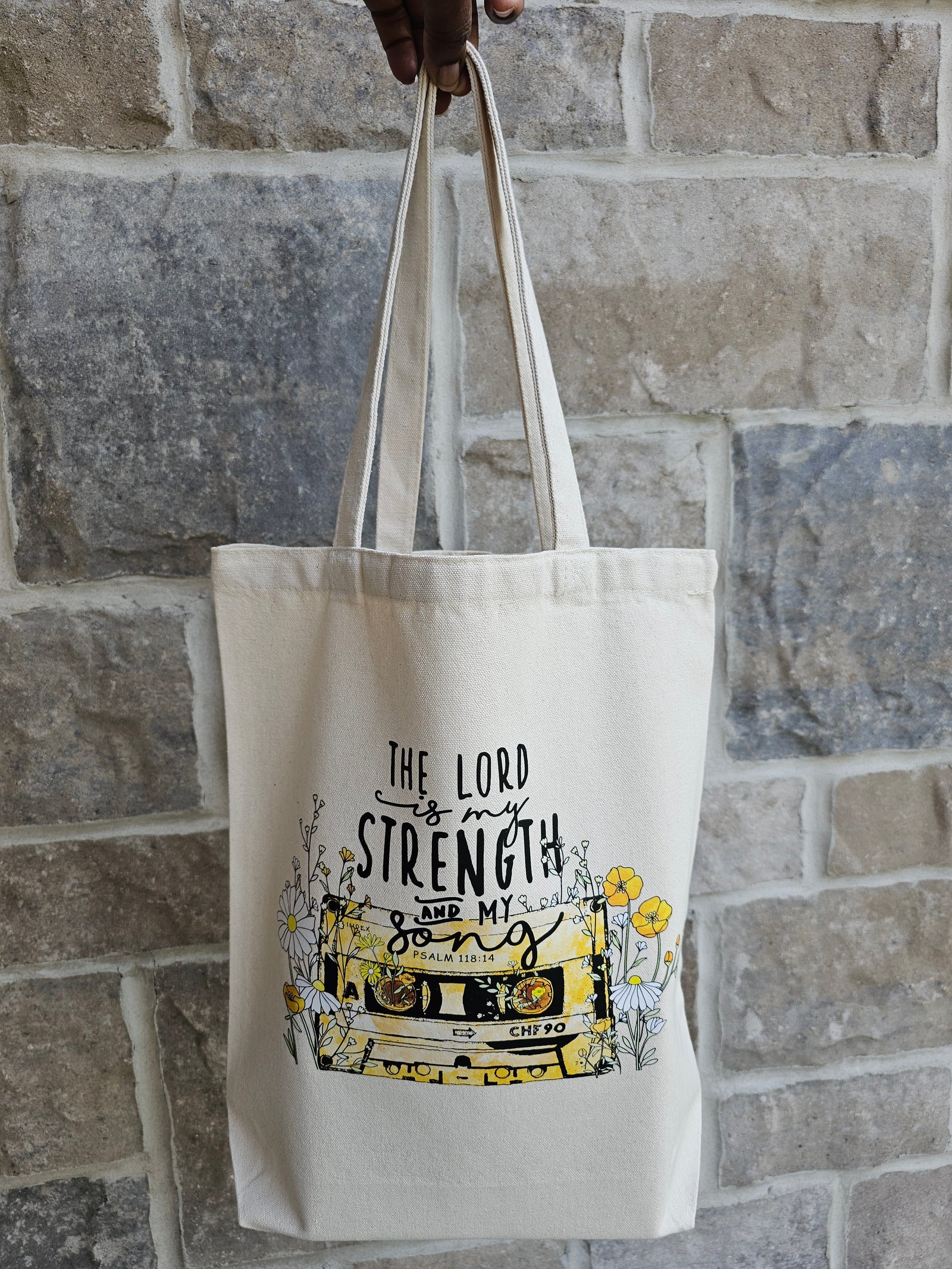 The Lord is my Strength and my Song Tote in Beige