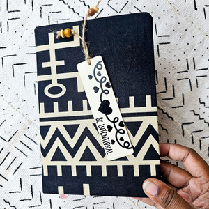 Notebook covered in African fabric + Wood Bookmark