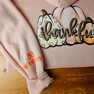 Be intentional & Thankful - Crop hoodie in Salmon