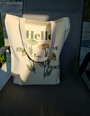 Hello Joy, Peace, Love Tote in Beige