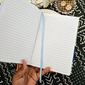 Notebook covered in African fabric + Wood Bookmark