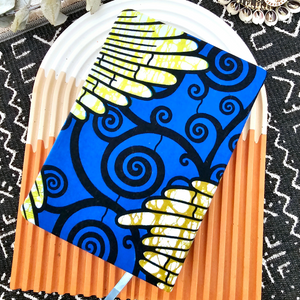 Notebook covered in African fabric + Wood Bookmark