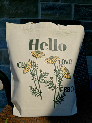 Hello Joy, Peace, Love Tote in Beige